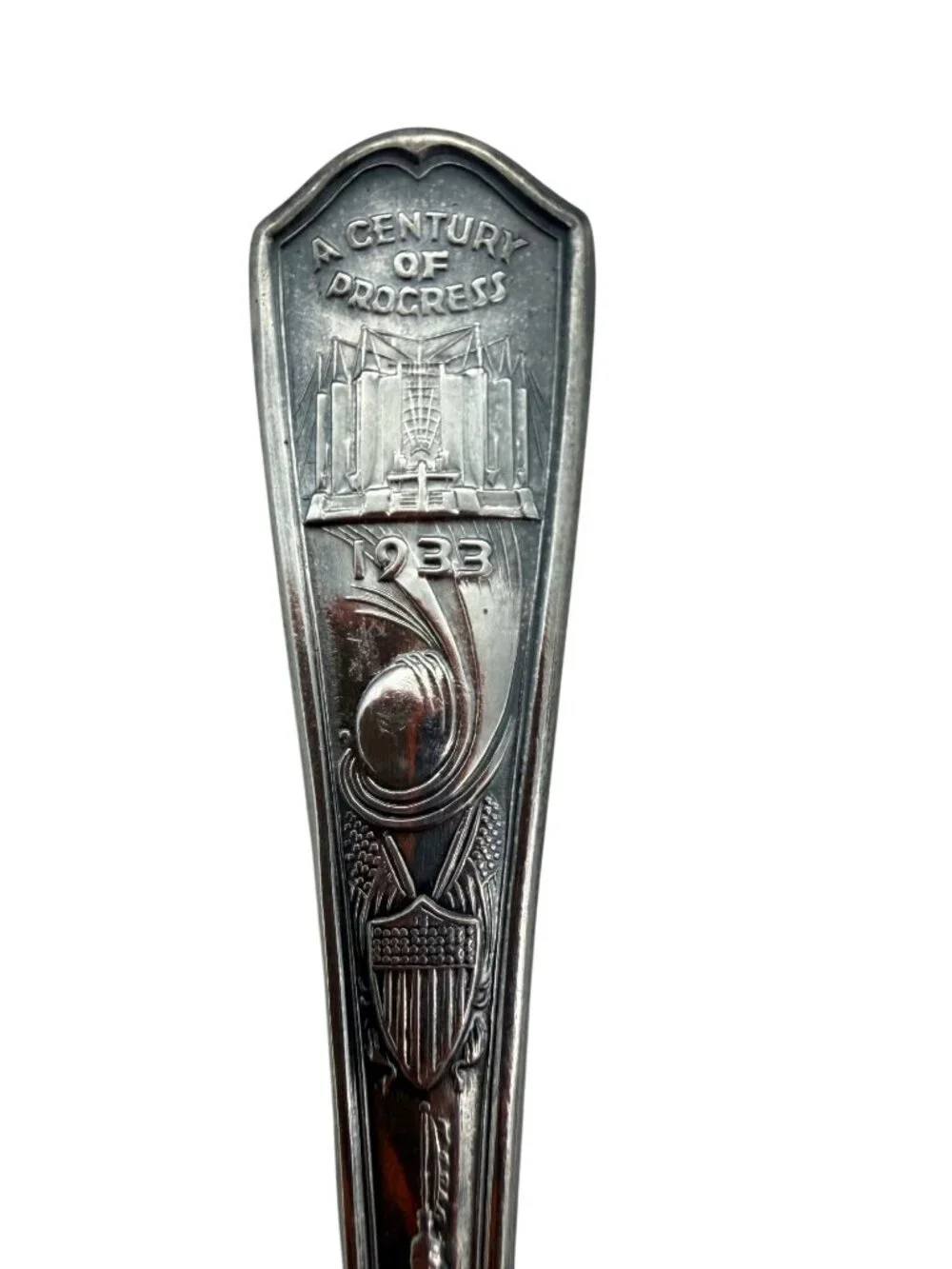 1933 Chicago Worlds Fair Spoons Century Progress Oneida Par Plate Vintage Set 2